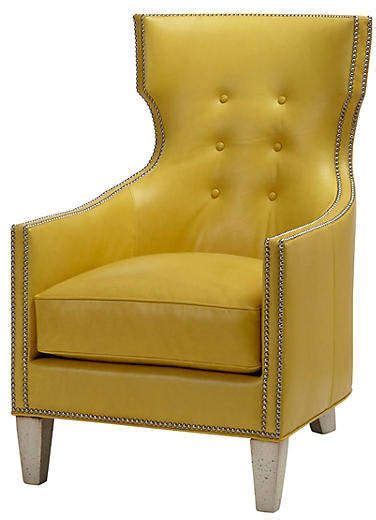 Massoud Furniture Jonty Wingback Chair Yellow Leather Leather