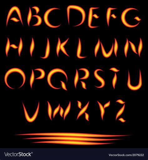Fire Letters Burning Font Glowing Alphabet Vector Image