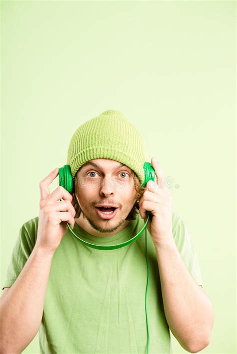 Funny Man Portrait Real People High Definition Green Background Stock ...