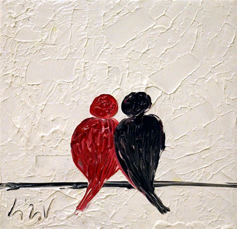 Red Black White Love Birds Abstract Painting Oil Art On Canvas Romantic