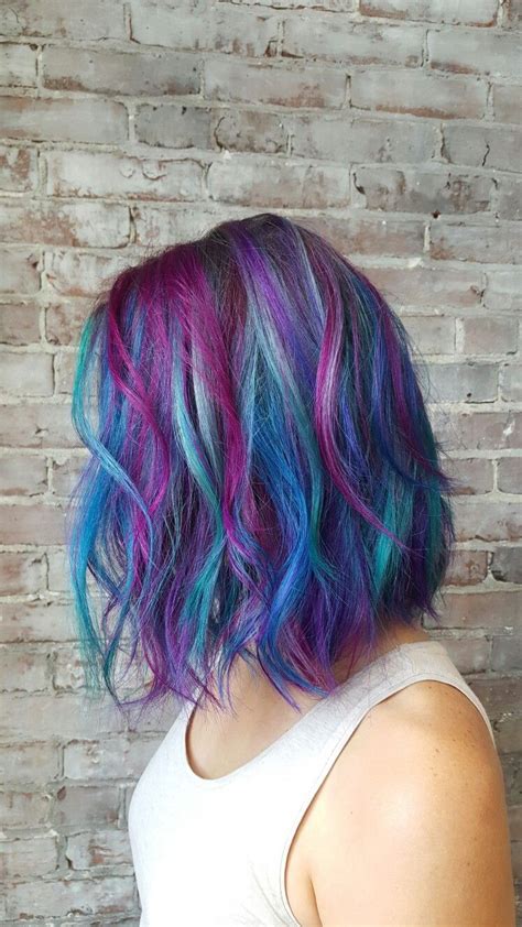 Mermaid Hair Teal Pink Blue Purple Hair Bob Haircut Cut And Color By