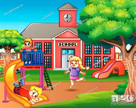 Cartoon Kids Playing On The School Playground Stock Vector Vector And