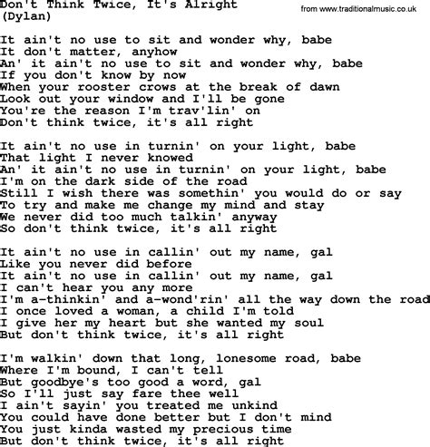 Dont Think Twice Its Alright By The Byrds Lyrics With Pdf