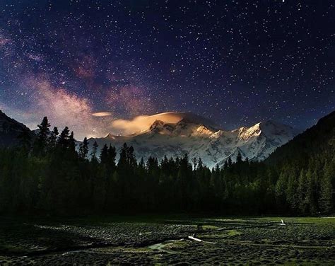 A Spectacular Night View Of Fairy Meadows At The Nanga Parbat Base Camp
