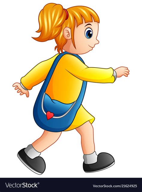 School Girl Cartoon Walking Royalty Free Vector Image