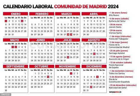 Calendario Laboral De La Comunidad De Madrid 2024 Europapress