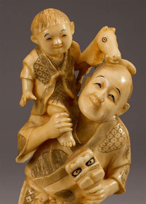 Japanese 19c Carved Ivory 9 Figure Of Man And Children
