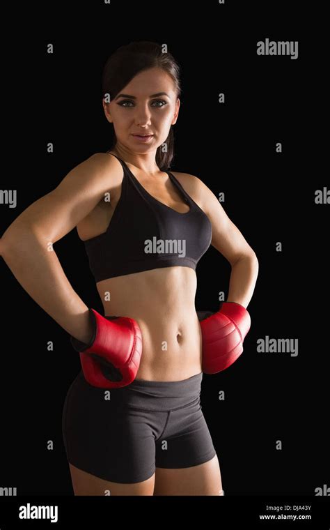Beautiful Sporty Woman Posing Wearing Boxing Gloves Stock Photo Alamy