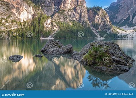Late Summer Evening At Lake Prags Stock Image Image Of South Alps