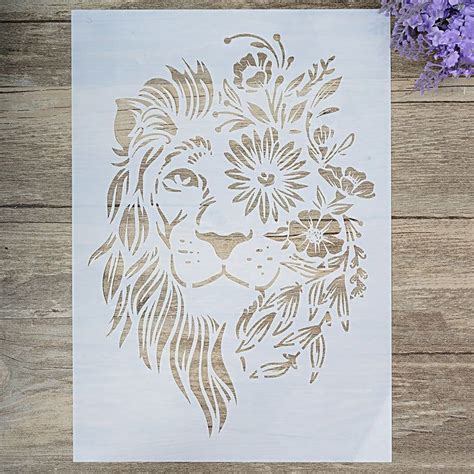 Lion Stencil Lion With Flower Stencil Safary Stencil Diy Scrapbooking