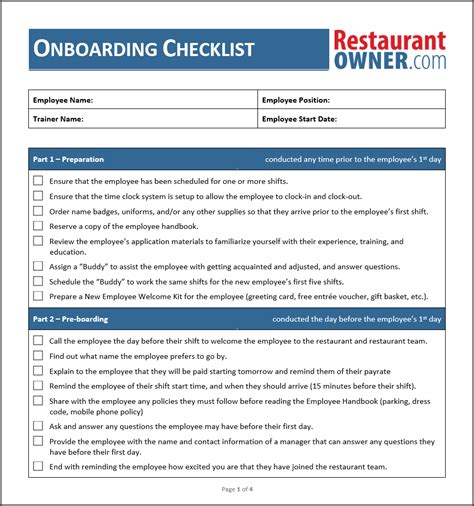 List Restaurant Employee Onboarding Checklist Theinfohero