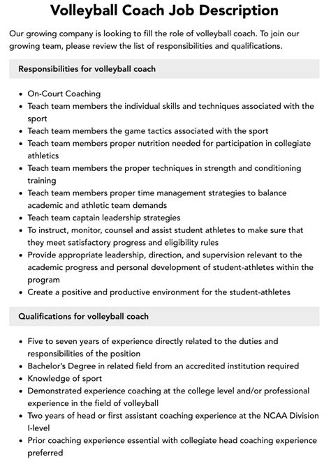 Volleyball Coach Job Description Velvet Jobs