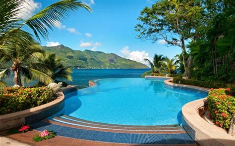 Wallpaper Sea Pool Resort Palm Trees Tropical 3840x2160 Uhd 4k