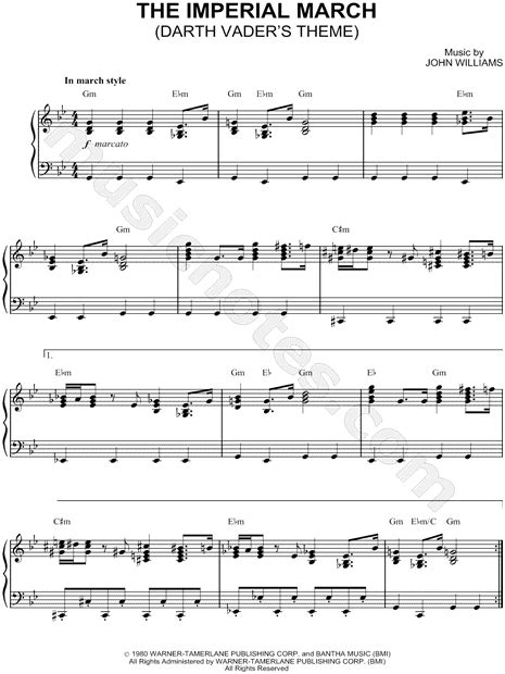 Download and print in pdf or midi free sheet music for star wars theme by john williams arranged by donchenko oleksandr for piano (solo). Print and download The Imperial March sheet music from Star Wars arranged for Piano ...