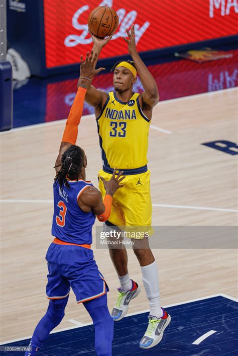 Myles Turner Of The Indiana Pacers Shoots The Ball Over C Of The New