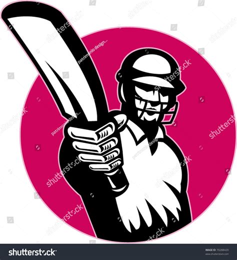 Vector Illustration Of A Cricket Player Batsman Pointing His Bat At You