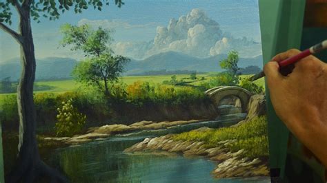 Acrylic Landscape Painting Lesson River To The Bridge In