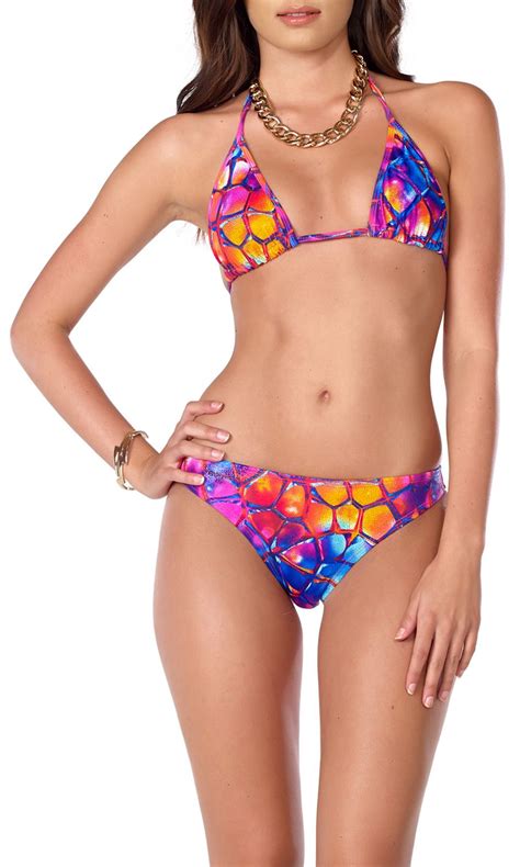 Forplay Swimwear Tortoise Shell Printed Two Piece Halter Bikini In