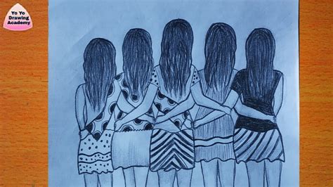 How To Draw Five Friends Hugging Each Other Best Friends Pencil Sketch Tutorial Youtube