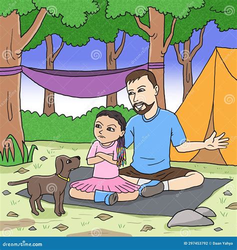 Daughter Gets Angry While Camping With Her Father Illustration Stock