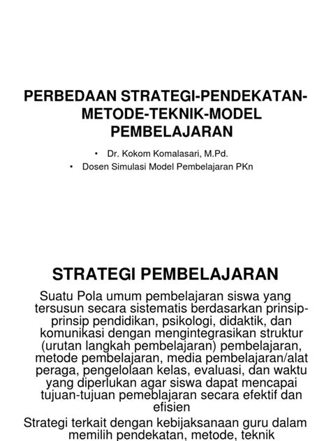 Perbedaan Pendekatan Strategi Metode Teknik Taktik Dan Model —