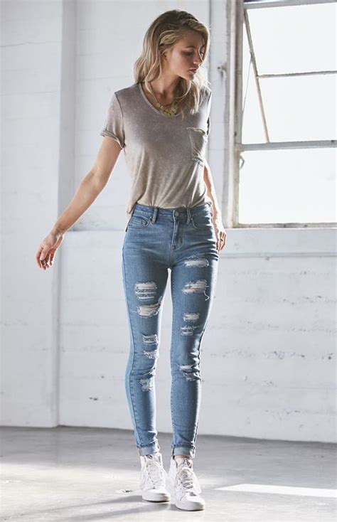 tshirt and jeans outfit how to make ripped jeans ripped jeans look women s jeans denim