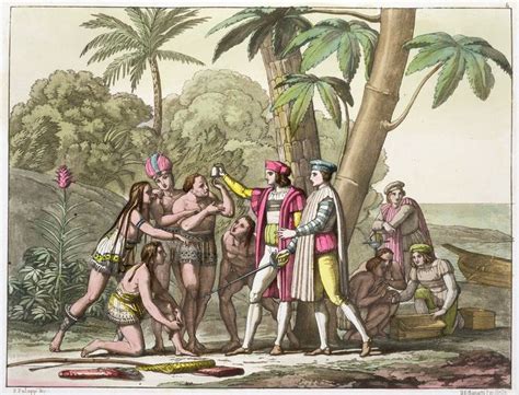 Christopher Columbus With Native Americans Happy Columbus Day