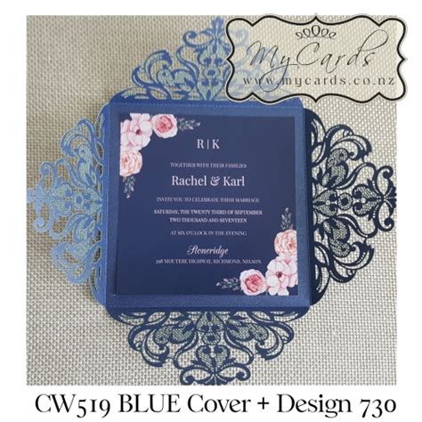 Blue Pink Wreath Lasercut Wedding Invitation Square ...