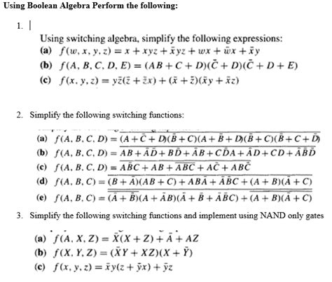 Using Boolean Algebra Perform The Following Using Chegg Com