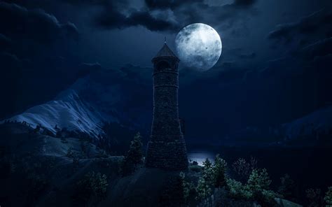 Download Wallpaper 1920x1200 Lighthouse Tower Full Moon