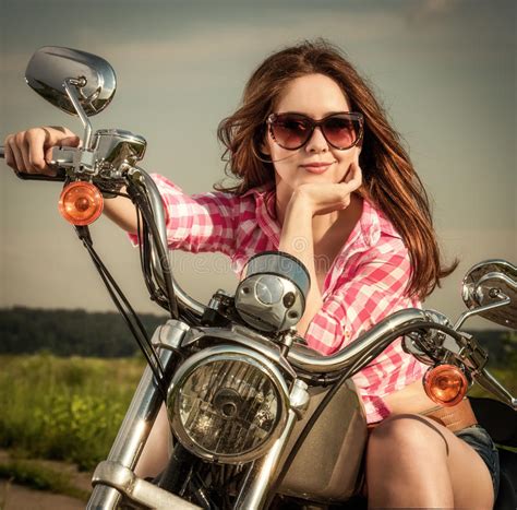Biker Girl Sitting On Motorcycle Stock Image Image Of Brown People