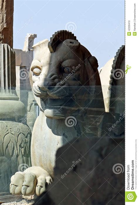 Ruins Of A Lion Statue In Persepolis Iran Stock Photo Image Of