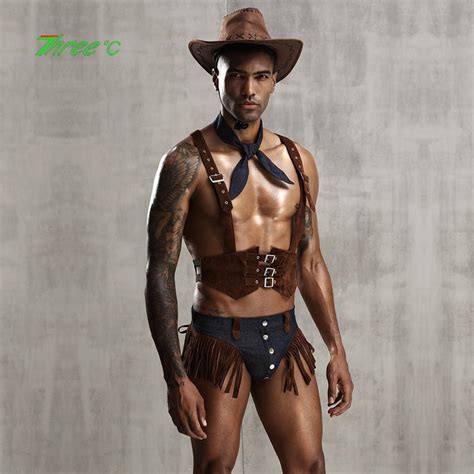 Sexy Men Cowboy Cosplay Costumes Hot Underwear Thong Panty Lingerie Set Erotic Fancy Gay Sexy