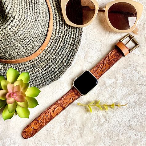 Handmade Tooled Apple Watch Band Leather Watch Band Apple Watch 38