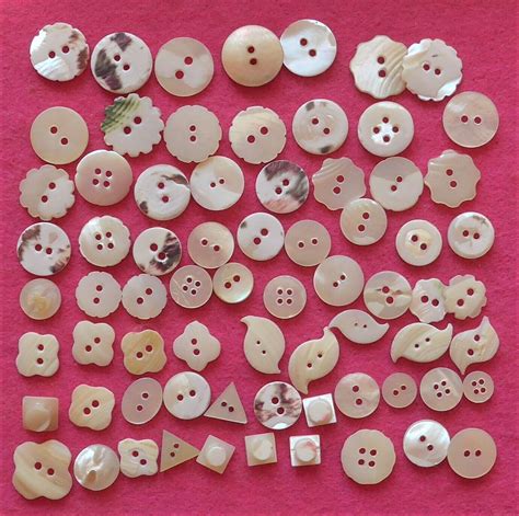 71 Small Vintage Mother Of Pearl Buttons All Carved Or Shaped 7 14