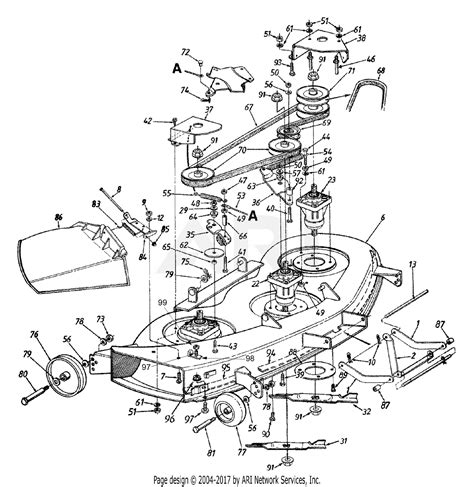 Mtd 14bu836h190 Gt 205 1999 Parts Diagram For 46 Inch Deck Assembly