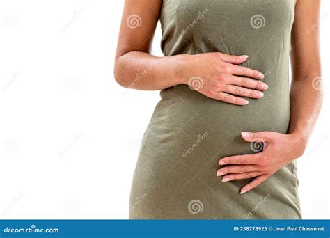 Close Up Of A Pregnant Womanand X27s Belly On A Cropped White Background Stock Image Image Of