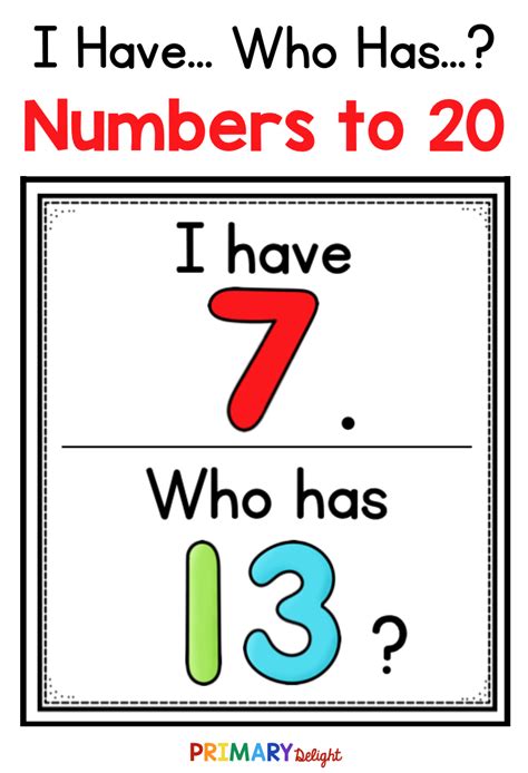 I Have Who Has Game With Numbers 0 20 Math Number Sense First Grade