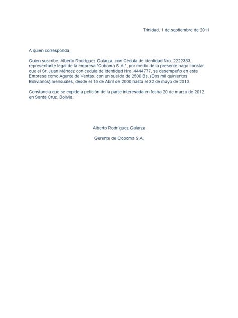 Modelo Carta De Trabajo Pdf