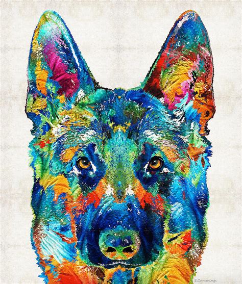 German Shepherd Art Colorful Print From Painting Rainbow Dog Etsy