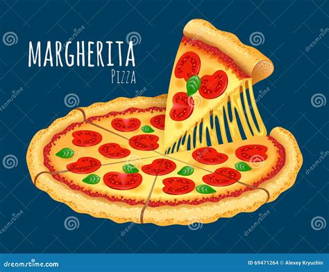 Margherita Pizza With Ingredients Set Vector Flat Style Illustration