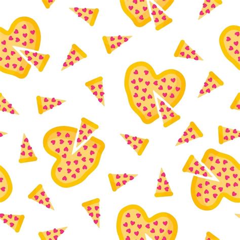 Seamless Pattern Of Heart Shaped Pizza For The Wedding Or Valentines