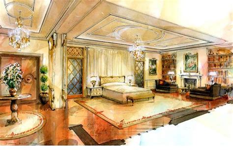 30 elegant bedroom rug designs we love. Architectural Illustration - Interior watercolour of ...