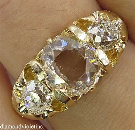 Antique Victorian Rose Cut Diamond 3 Stone Engagement 18k Yellow Gold