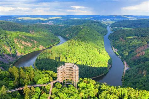Aerial View Of The Saar Loop At Orscholz With The Treetop Path Saarland Germany Photograph By