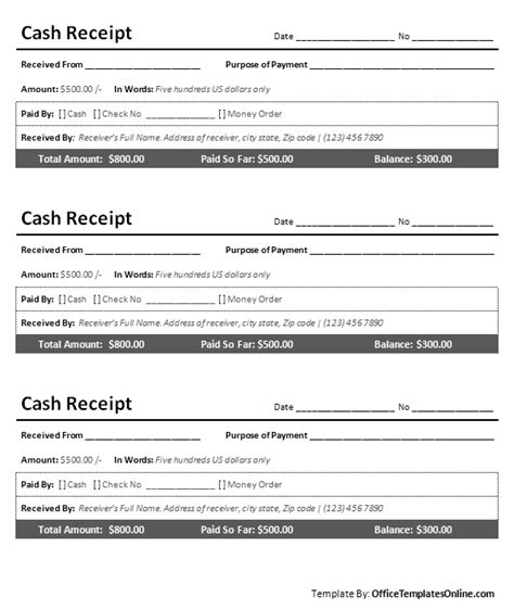 Printable Cash Receipt For Ms Word Office Templates Online