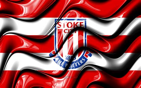 Download Wallpapers Stoke City Fc Flag 4k Red And White 3d Waves Efl