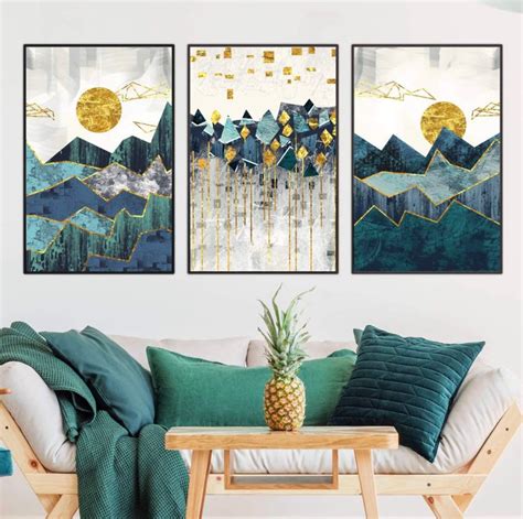 Set Of Three Nordic Scandinavian Prints On Canvas Abstract Etsy