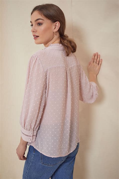 Buy Love And Roses Dobby Lace Trim 34 Sleeve Button Through Blouse From