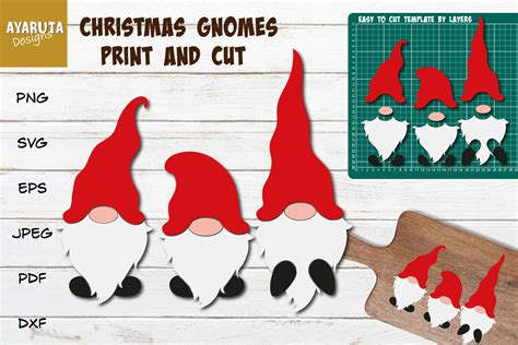Christmas Gnomes SVG Print and cut, Gnomes in Santa costumes (960143